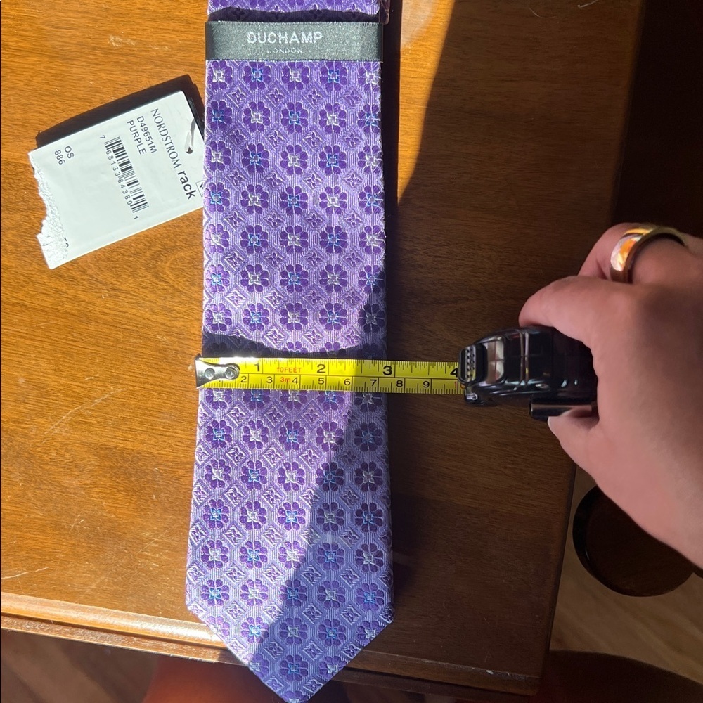 Duchamp London Geometric Purple Men's Tie - Picture 2 of 3